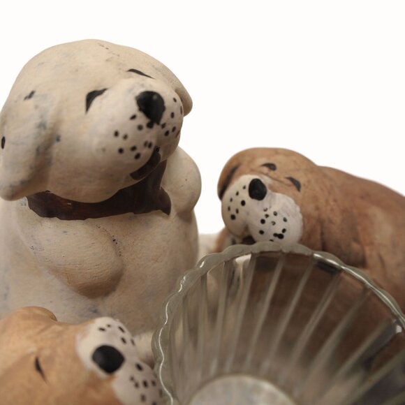 Ceramic Dog Figurine Candle Holder Featuring 5 Adorable Puppies - Picture 4 of 9